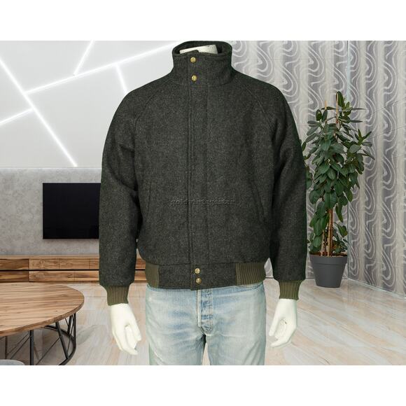 Woolrich Wool Bomber Jacket 80s Vintage Charcoal M - Picture 3 of 12